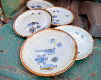 Five Mismatched Tonala Pottery Salad Plates Approx 8", El Palomar Studio