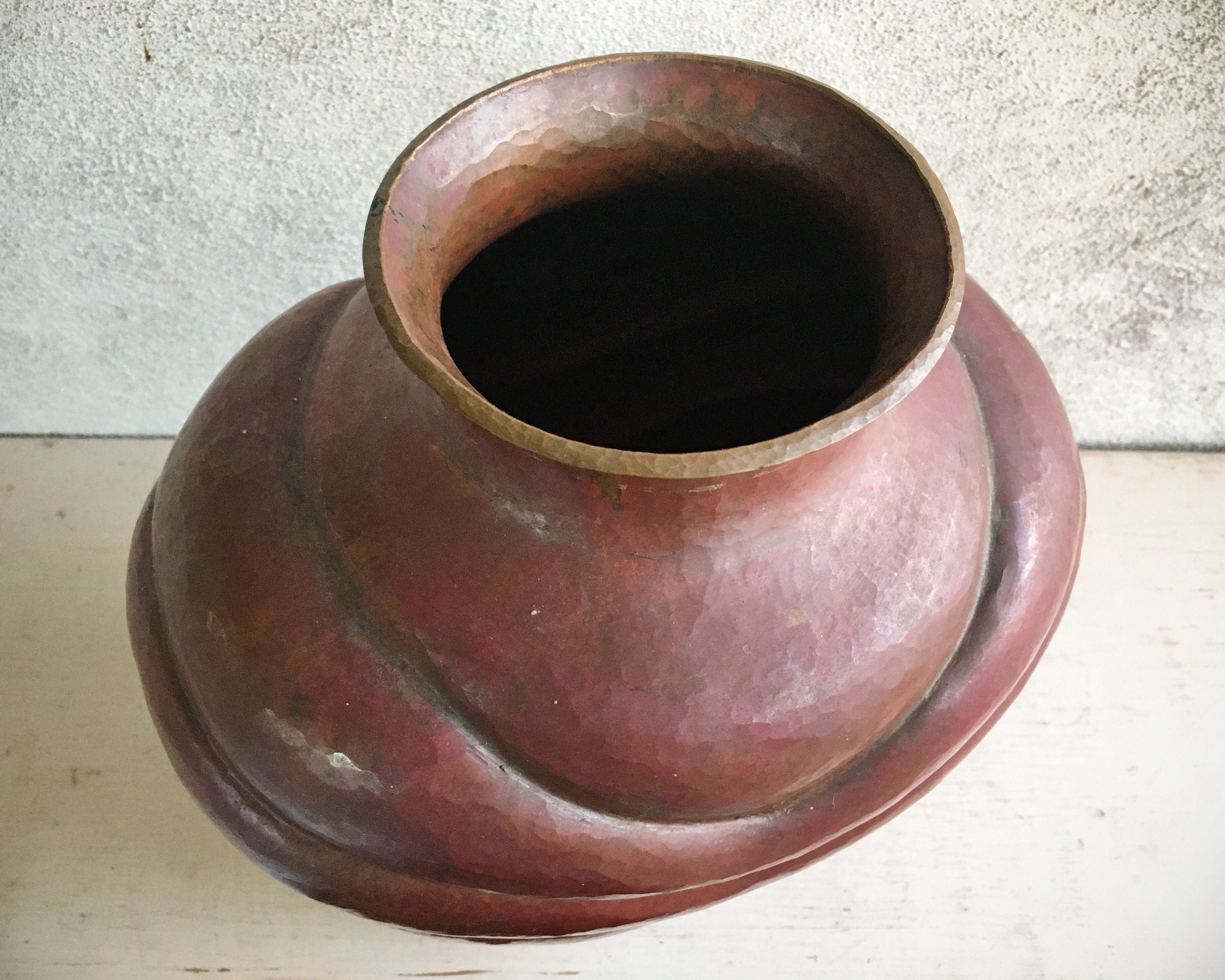 Vintage 12 Tall Hammered Copper Vase from Santa Clara de Cobre Mexico