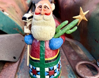 Vintage Resin Santa Claus Figure with Cactus & Hobby Horse by Rodney W. Leeseberg