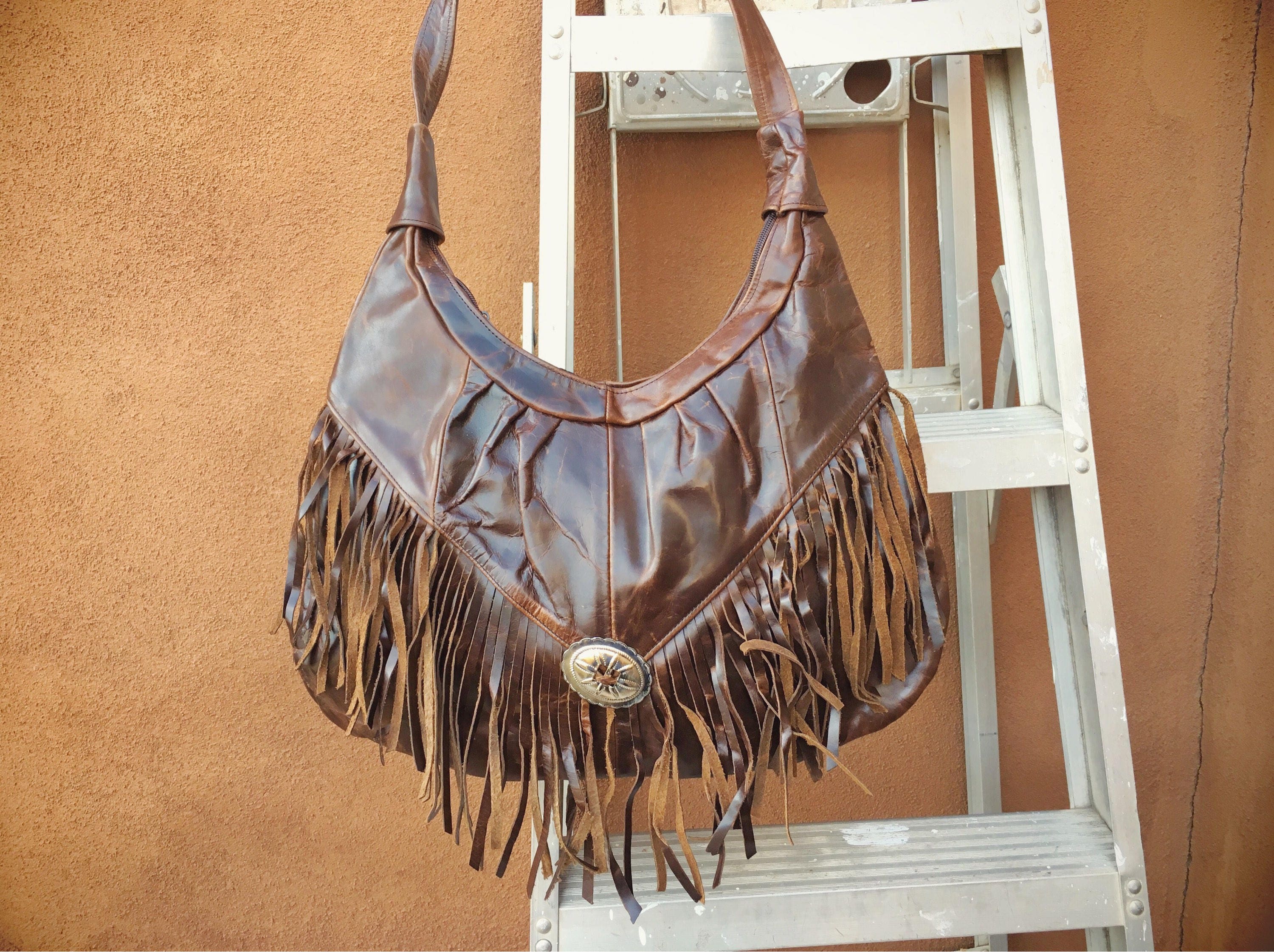 Boho Fringe Distressed Leather Handbag