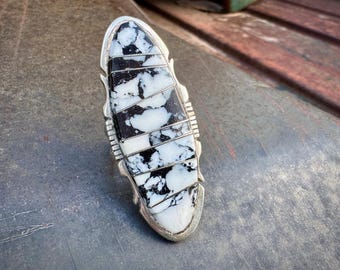 Navajo Steven Francisco White Buffalo Inlay Ring Size 8, Long Surfboard Shape