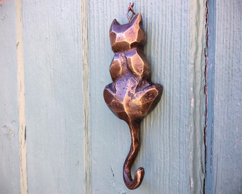 Vintage Bronze Cat Hook Tail for Door or Wall, Robe Towel Hook, Library