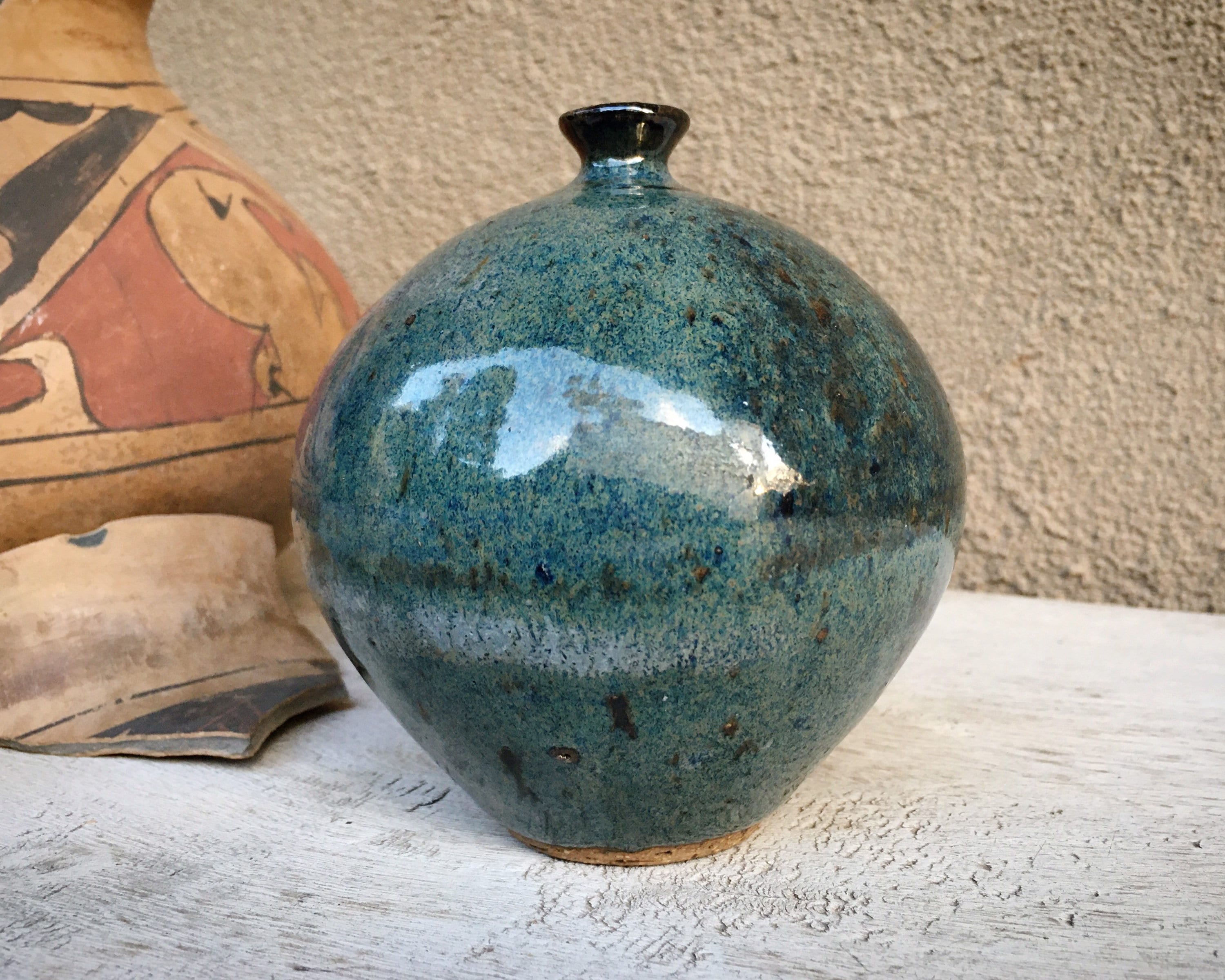 Blue Glaze Studio Pottery Bud Vase, Vintage Hand Thrown Weed Pot Dry ...