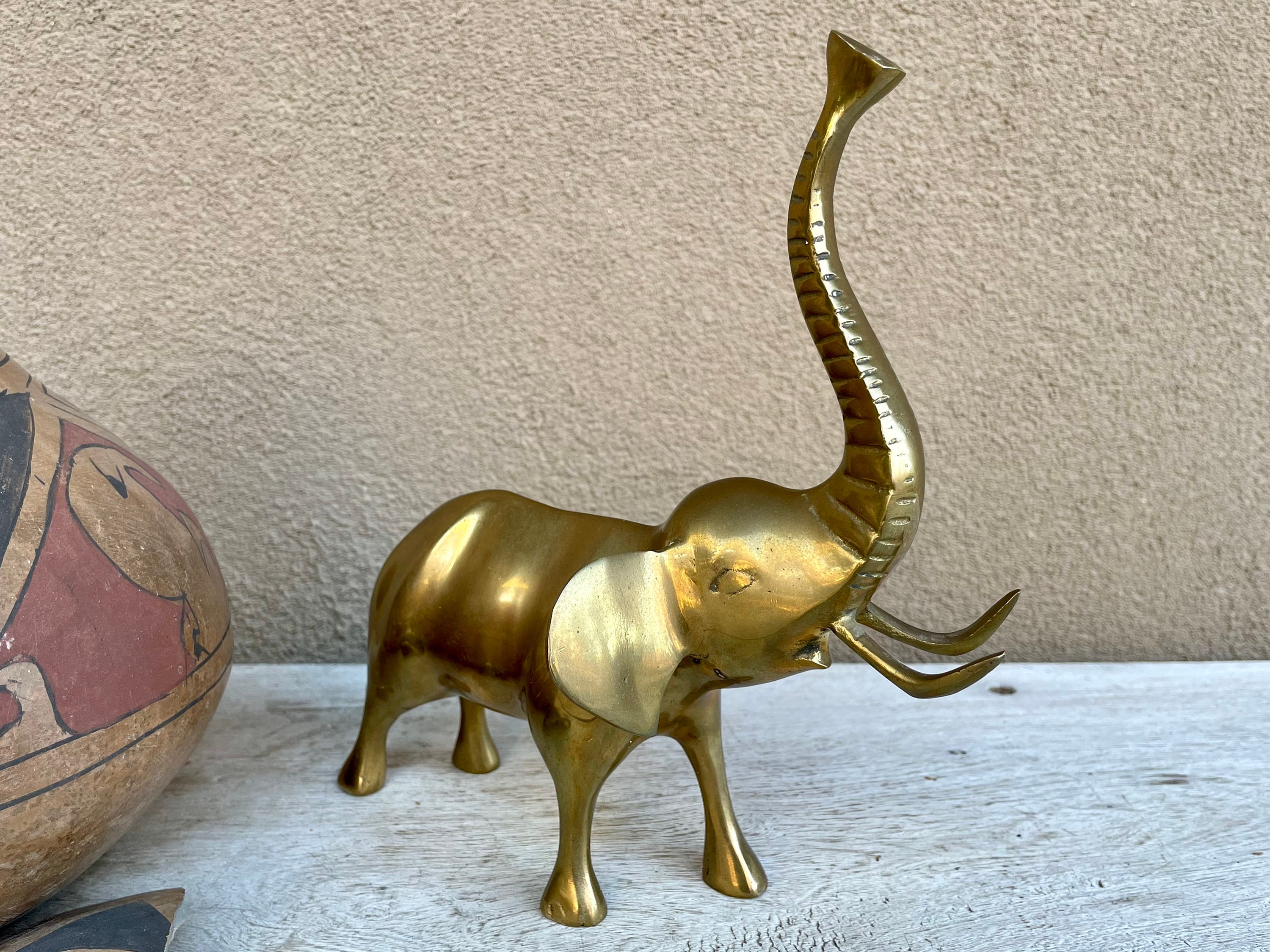 Vintage Brass Elephant Trunk Up Figurine Paperweight Approx 9, Lucky