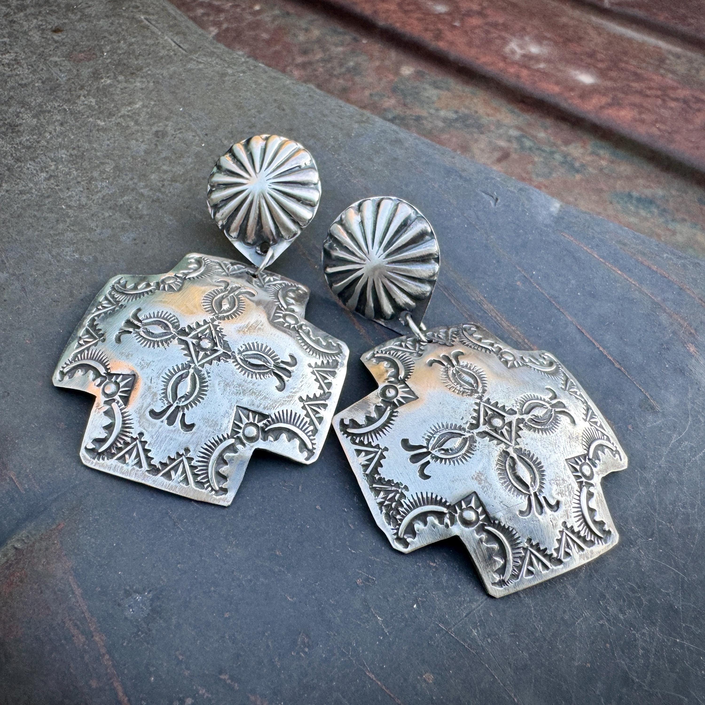 Exceptional Navajo Sterling Silver Repousse Cross Earrings Native American Exceptional Navajo Sterling Silver Repousse Cross Earrings Native American