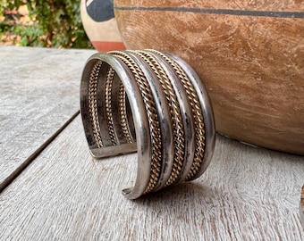 Vintage Sterling Silver & Brass Cuff Bracelet Approx Size 6.25, Native American Jewelry