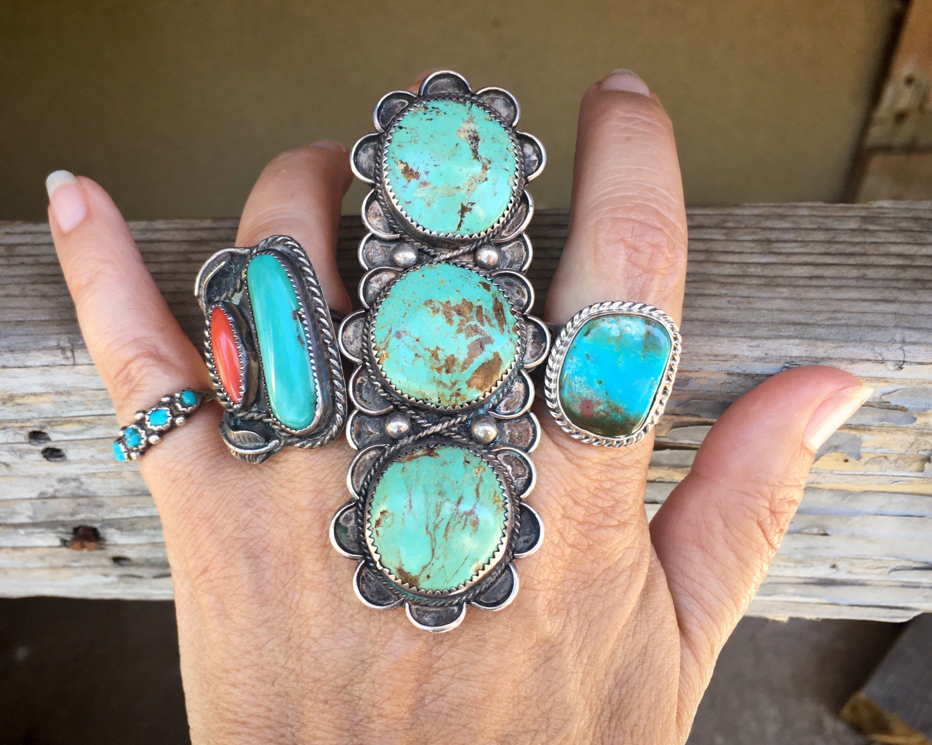 29g Huge Turquoise Ring for Women or Men Size 9.75, Navajo Long Ring ...