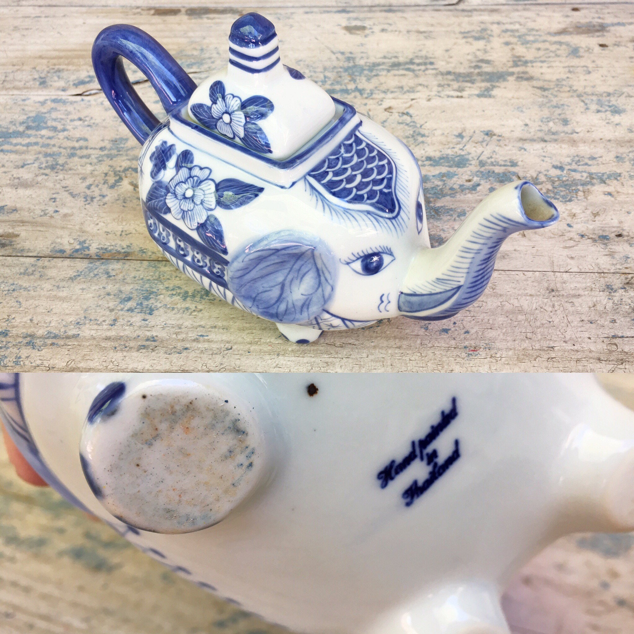 Vintage elephant teapot Made in Holland Dutch blue and white delft teapot elephant decor