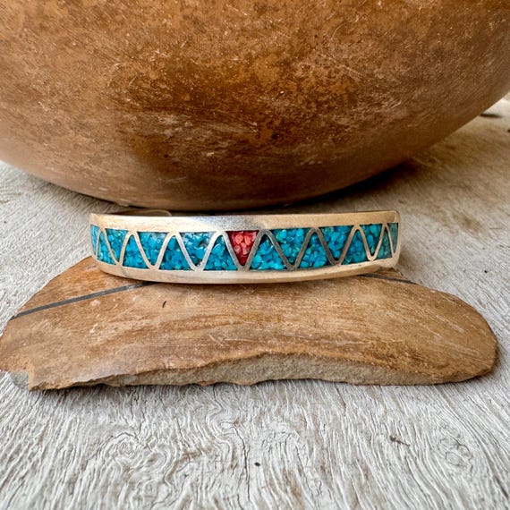 Vintage Crushed Turquoise & Coral Sterling Silver… - image 6