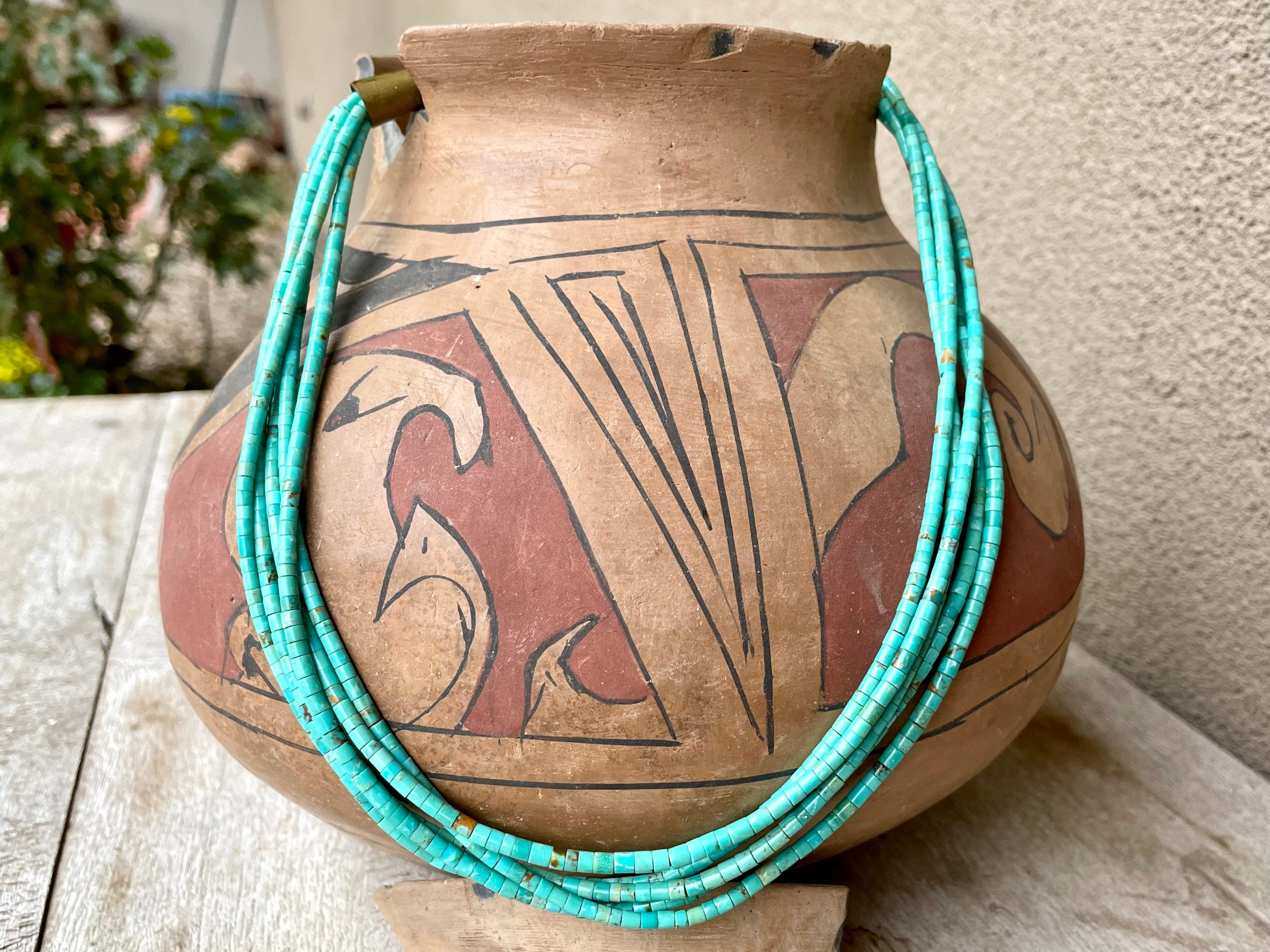 Native American Authentic Vintage Santo Domingo Tony Aguilar Sr Turquoise Brass Necklace Native American Authentic Vintage Santo Domingo Tony Aguilar Sr Turquoise Brass Necklace