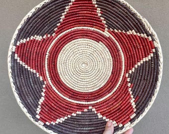 14.5" Wide Woven Basket in Earthy Colors, Southwestern Decor, Coiled Sisal Wall Plate