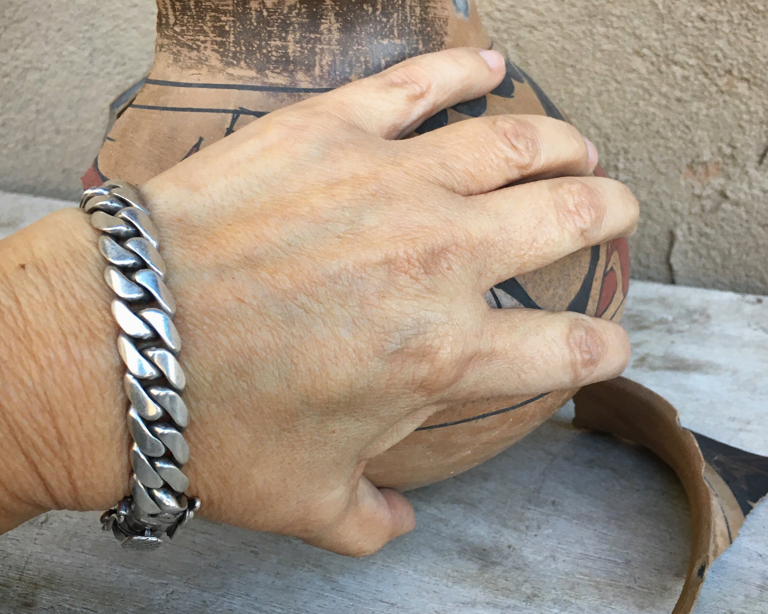 Vintage 64g Heavy Sterling Silver Curb Link Bracelet for Men or