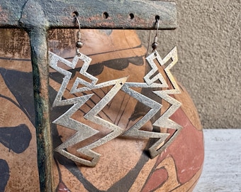 Vintage Sterling Silver Earrings Cross & Lightning Bolt Approx 2.75" Dangles, Statement Jewelry