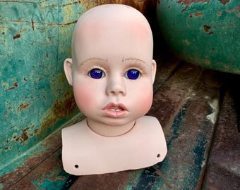 1994 Katie by Helena Sprong Doll Head Vinyl w/ Purple Eyes No Body nor Hair, Shelf Display