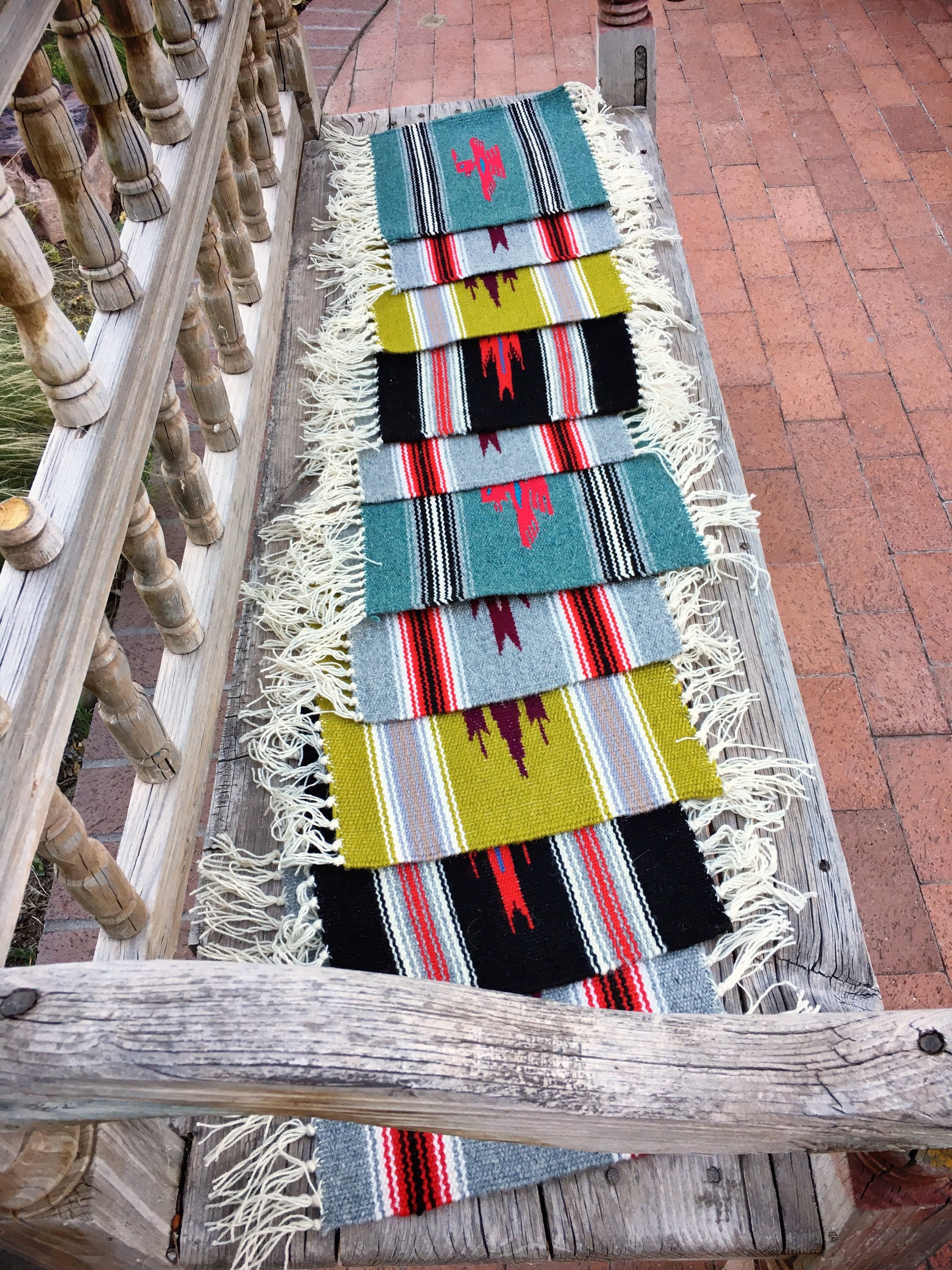 Handwoven wool miniature rug or small table runner Southwestern decor