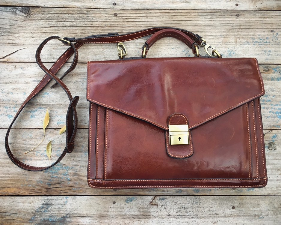 Vintage Italian Leather Satchel for Men or Women, Attache Case ...