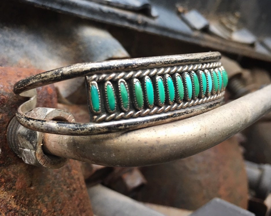 Rare 4 Coil Cuff Vintage Native American Jewelry Navajo Turquoise Sterling Silver Bracelet Old Rare 4 Coil Cuff Vintage Native American Jewelry Navajo Turquoise Sterling Silver Bracelet Old