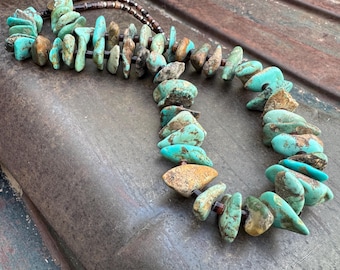 Vintage Turquoise Nugget Necklace Approx 26.75", Santo Domingo Pueblo Style