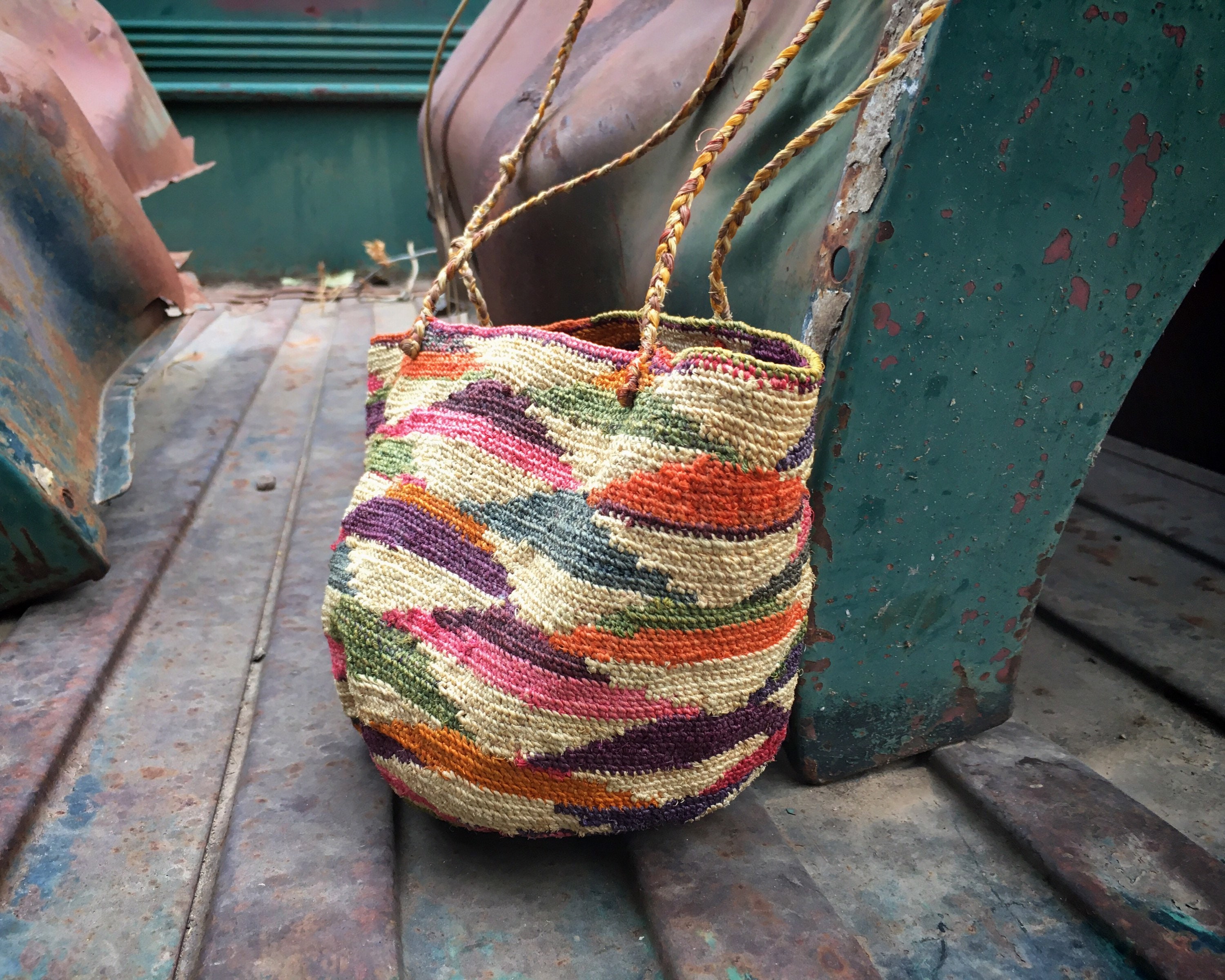 Very Old Andean Finely Woven Grass Purse Faded Pink Multicolor, Vintage ...