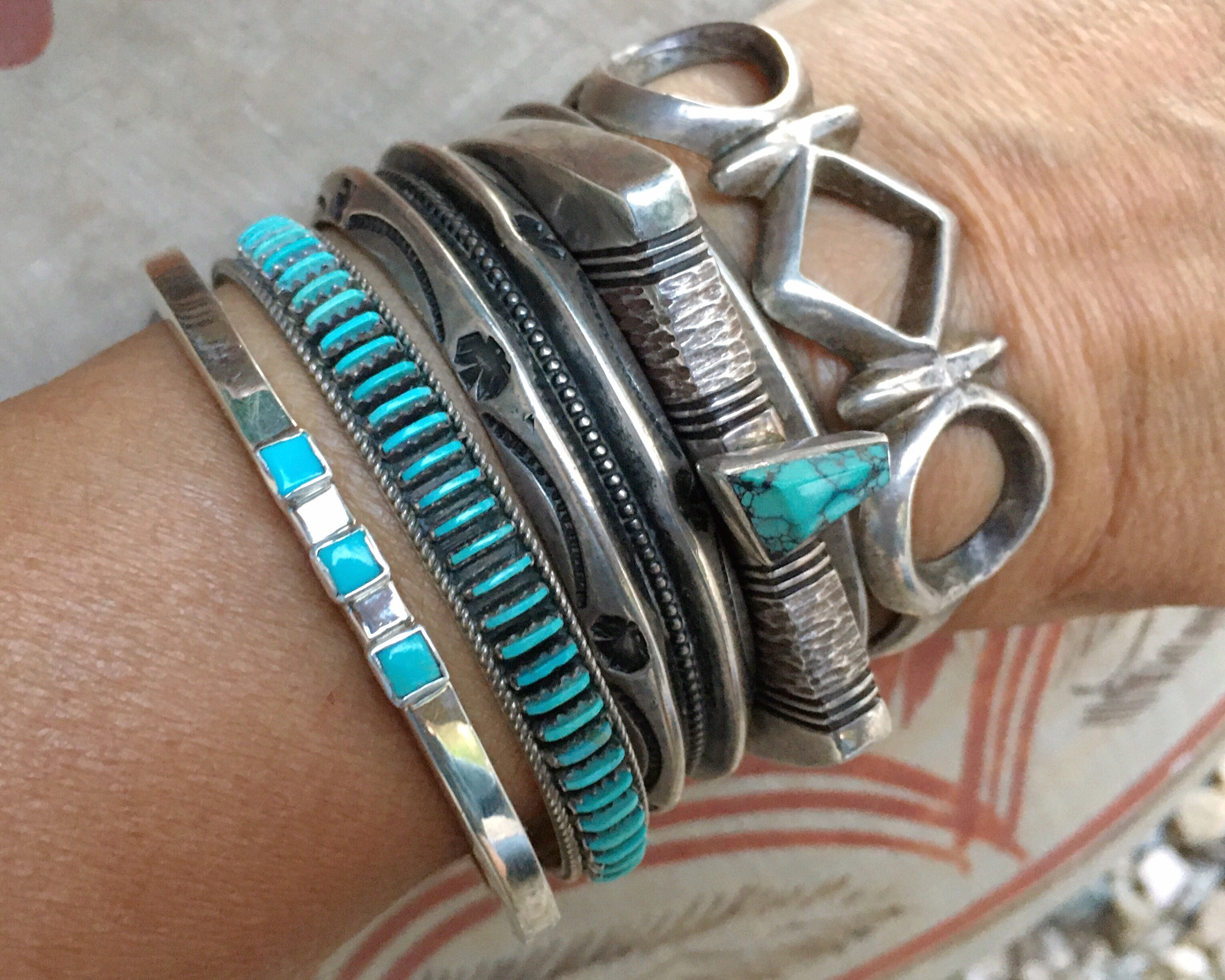 Heavy Sterling Silver Cuff Bracelet with Turquoise, Bohemian Stacking