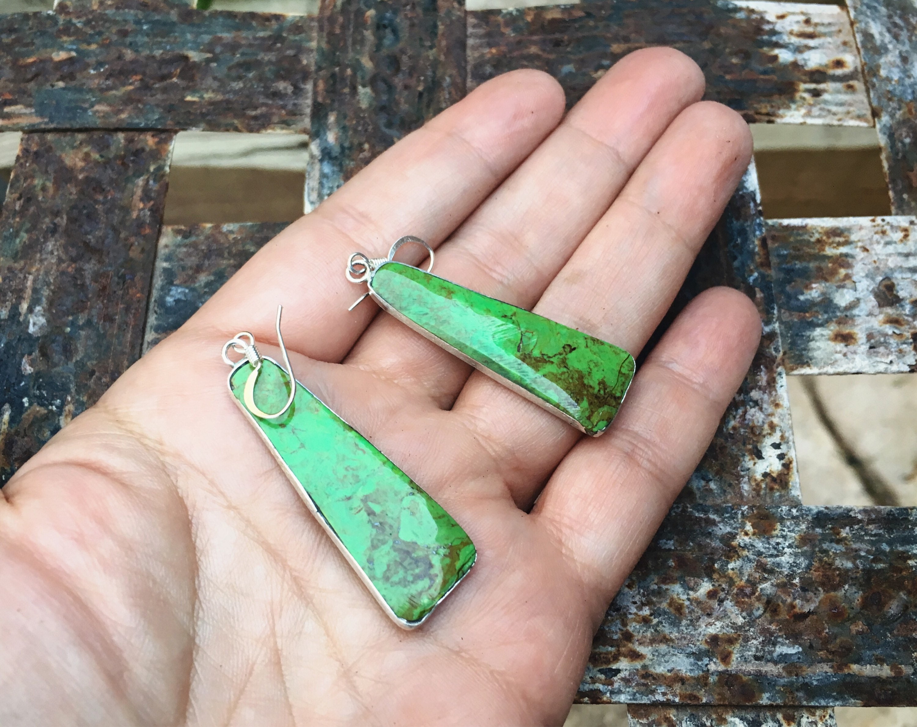 Native American Earrings Sterling Silver Gaspeite Jewelry, Gaspeite