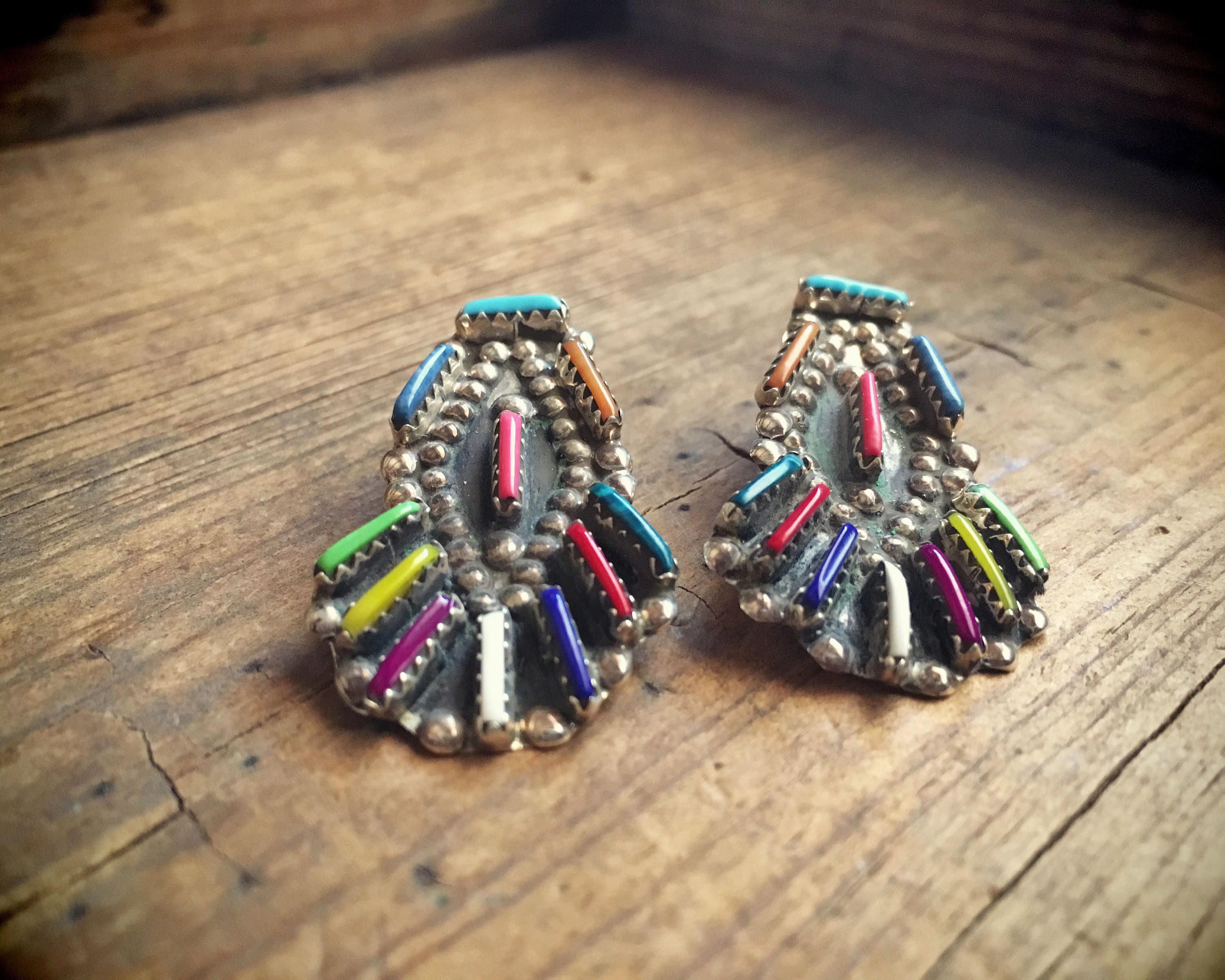 One Of The Most Unique Ever Vintage Native American Navajo Turquoise Sterling Silver Earrings One Of The Most Unique Ever Vintage Native American Navajo Turquoise Sterling Silver Earrings
