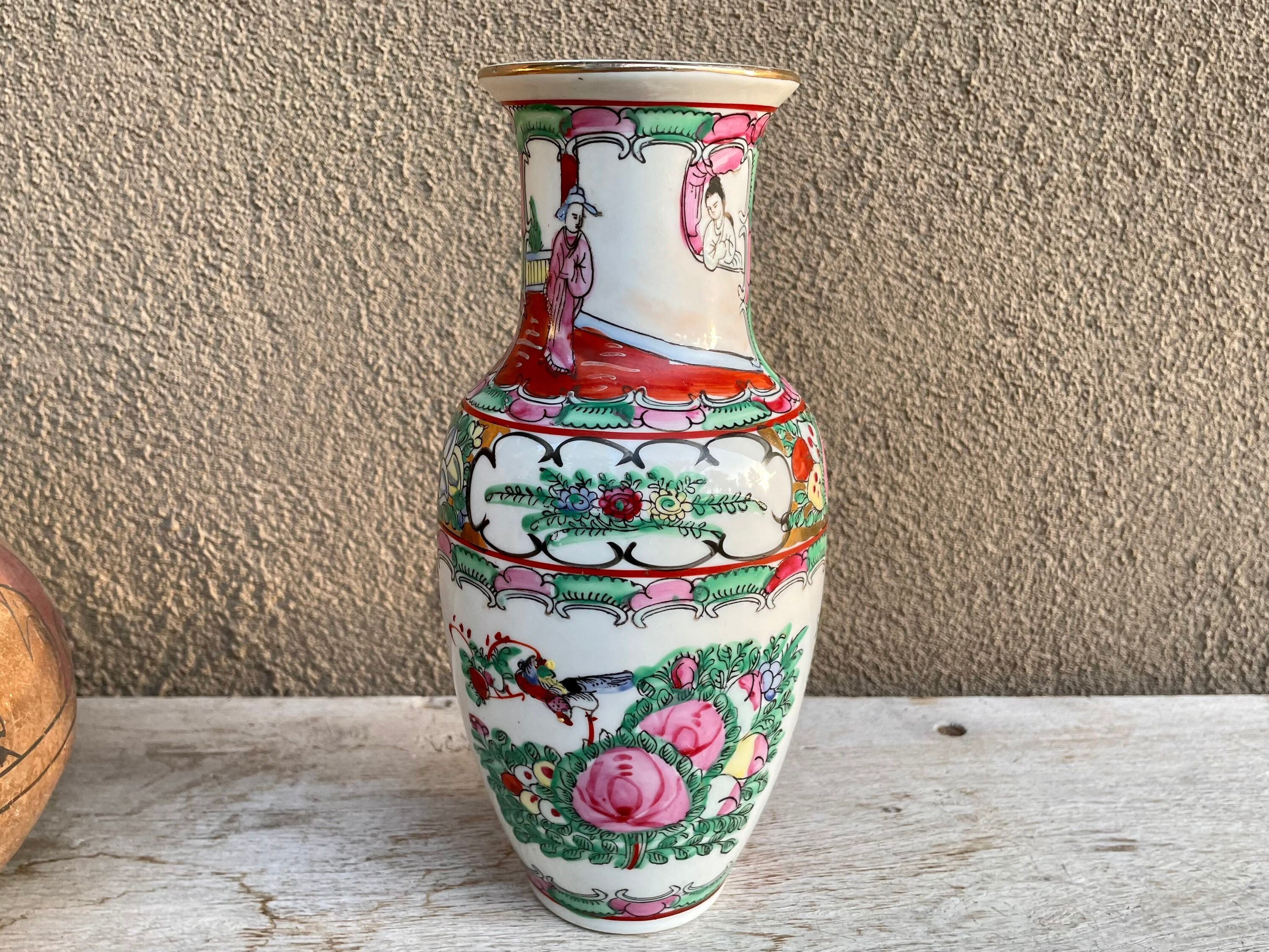 Vintage Famille Rose Chinese Porcelain Vase with Floral Design, Pink