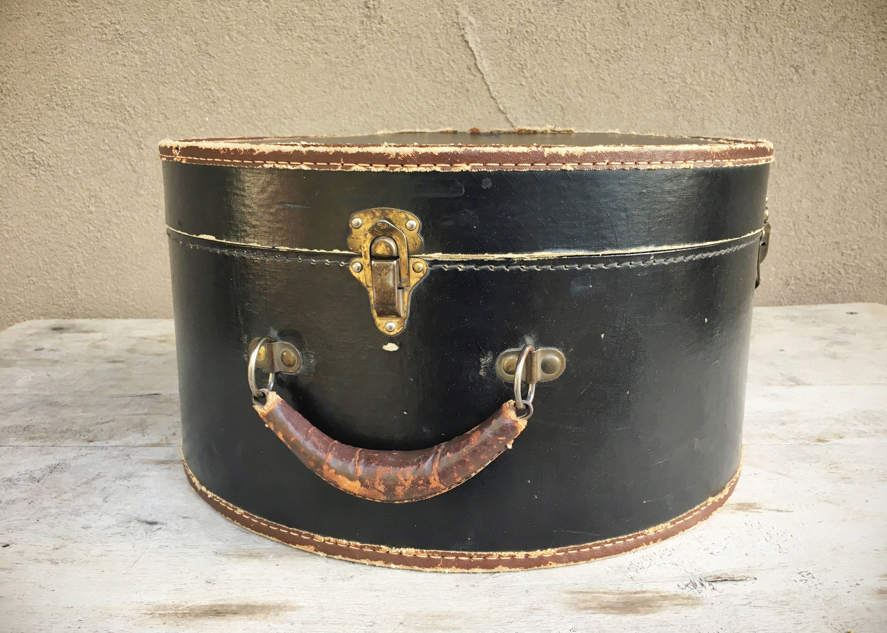 Antique Hat Box-French-Mens-Ladies-Travel-Train-Victorian-Leather-Old  .com