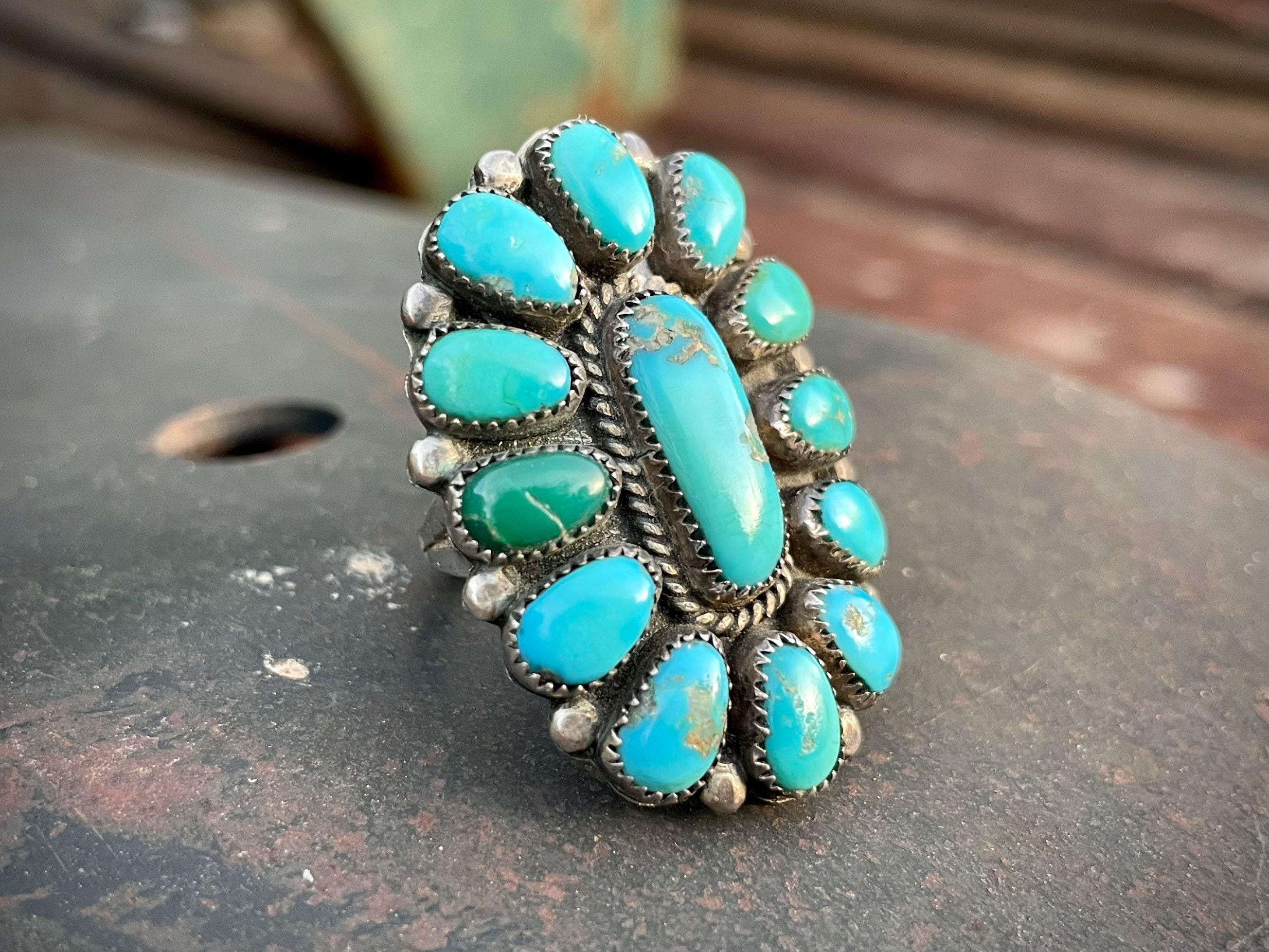Magnificent Vintage Zuni Turquoise Sterling Silver Ring Native American Old Magnificent Vintage Zuni Turquoise Sterling Silver Ring Native American Old