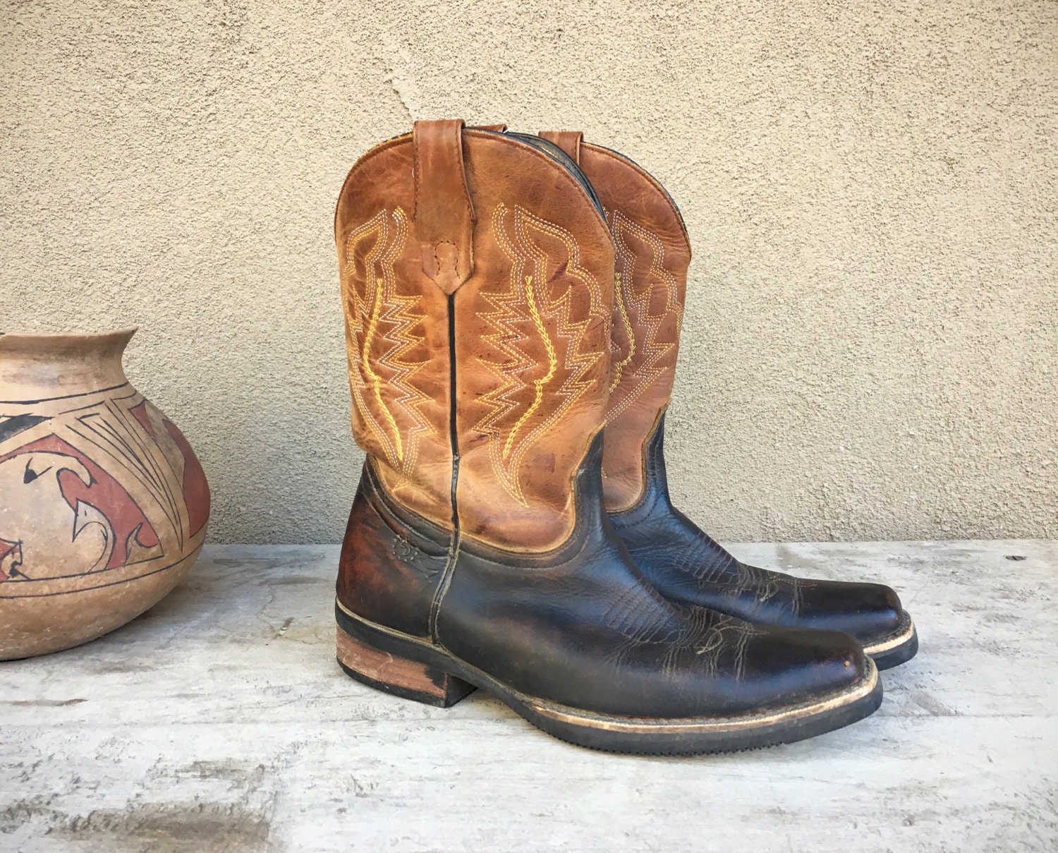 Vintage Mexican Brown Leather Cowgirl Boots Size 23