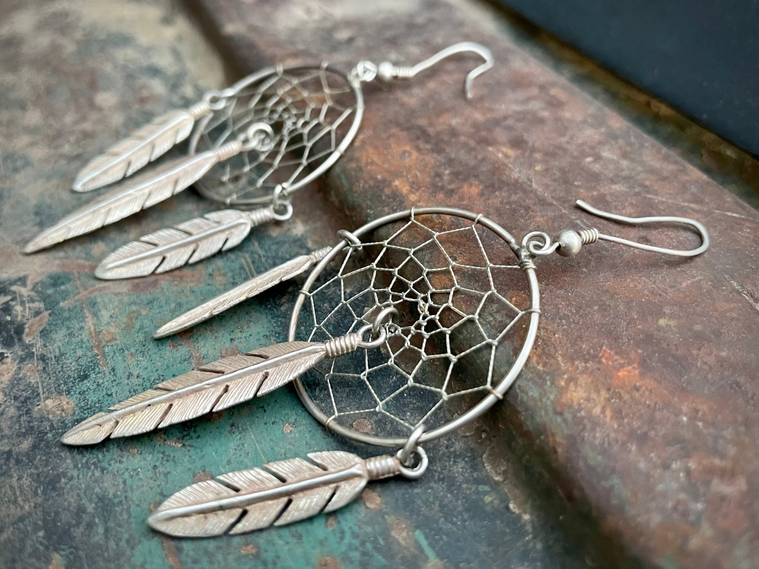 Southwest Sterling Silver Earrings -Feather Mandala (3sc247ter) - Mission  Del Rey Southwest