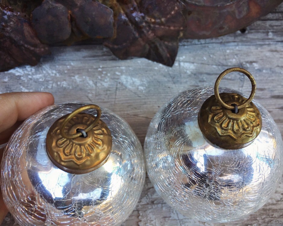 Vintage White Silver Mercury Glass Christmas Ornament Kugel Style