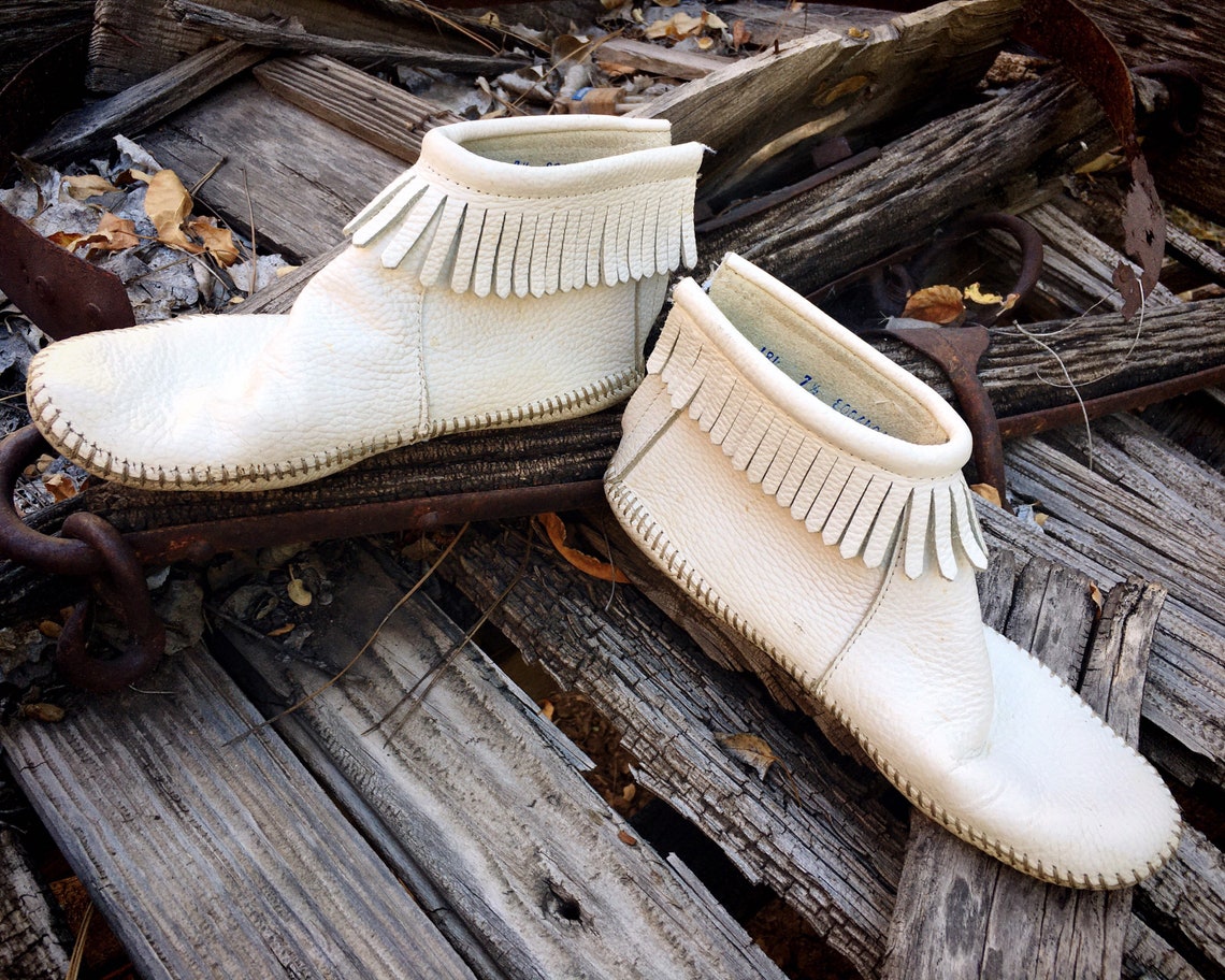 Vintage White Leather Ankle Moccasins Women's Size 7.5 Etsy