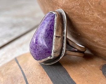 Vintage Sterling Silver and Purple Sugilite Ring for Women Size 10, Southwestern Jewelry