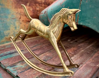 Brass Rocking Horse Figure Approx 10" W x 8" T, Hollywood Regency