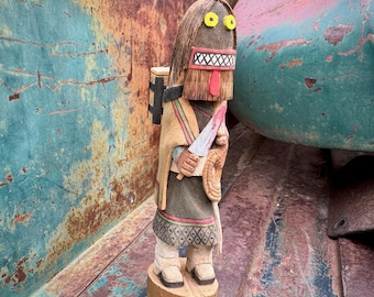 Vintage Hopi Ogre Katsina Doll Signed, Detailed Wood Carving, Native American Indian Art