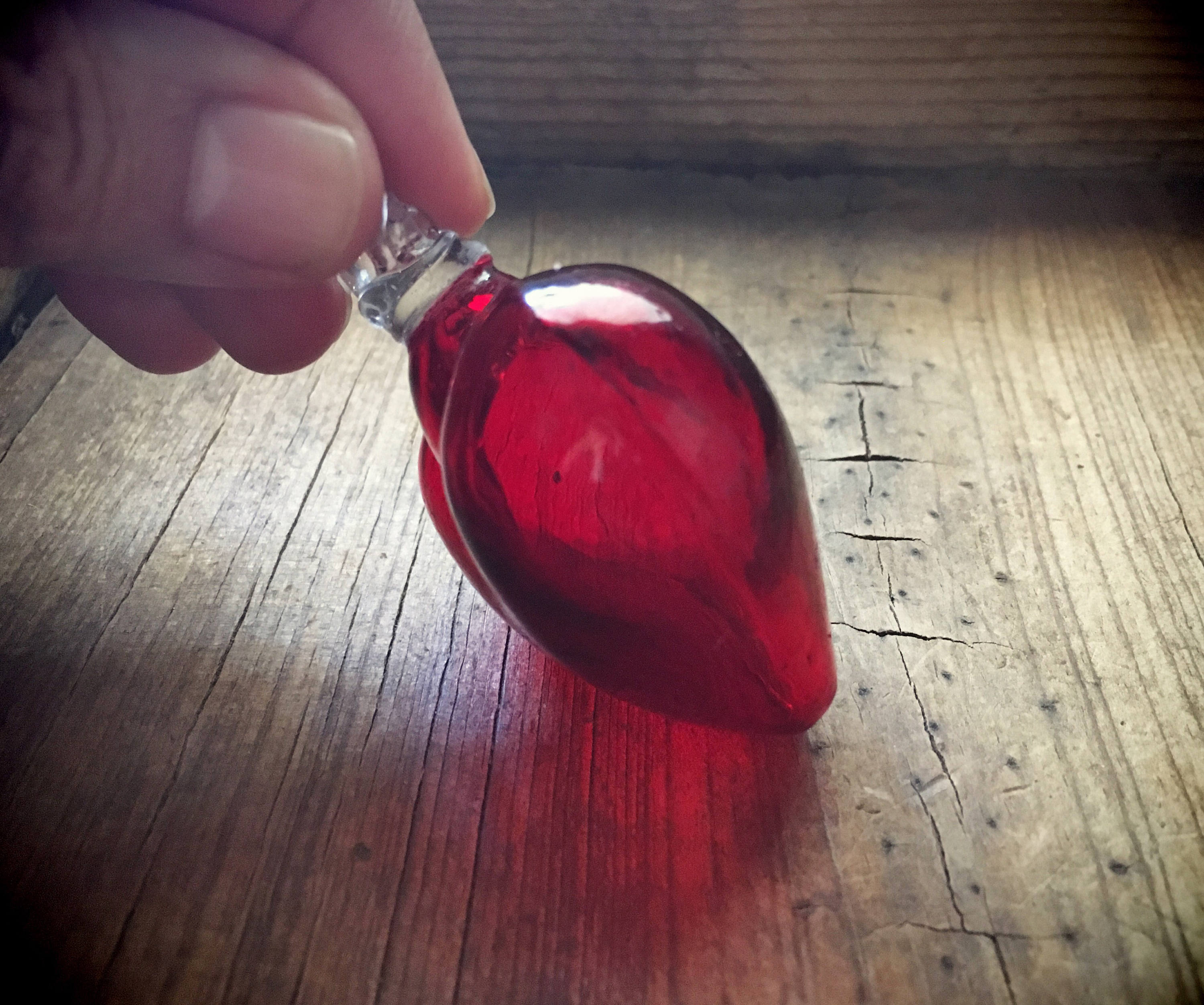 Vintage red blown glass heart ornament from Mexico Christmas decorations