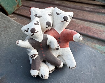 Vintage Southwestern Pottery Animal Storyteller Figurine 2-3/8", Maybe Dogs Wolves or Bears