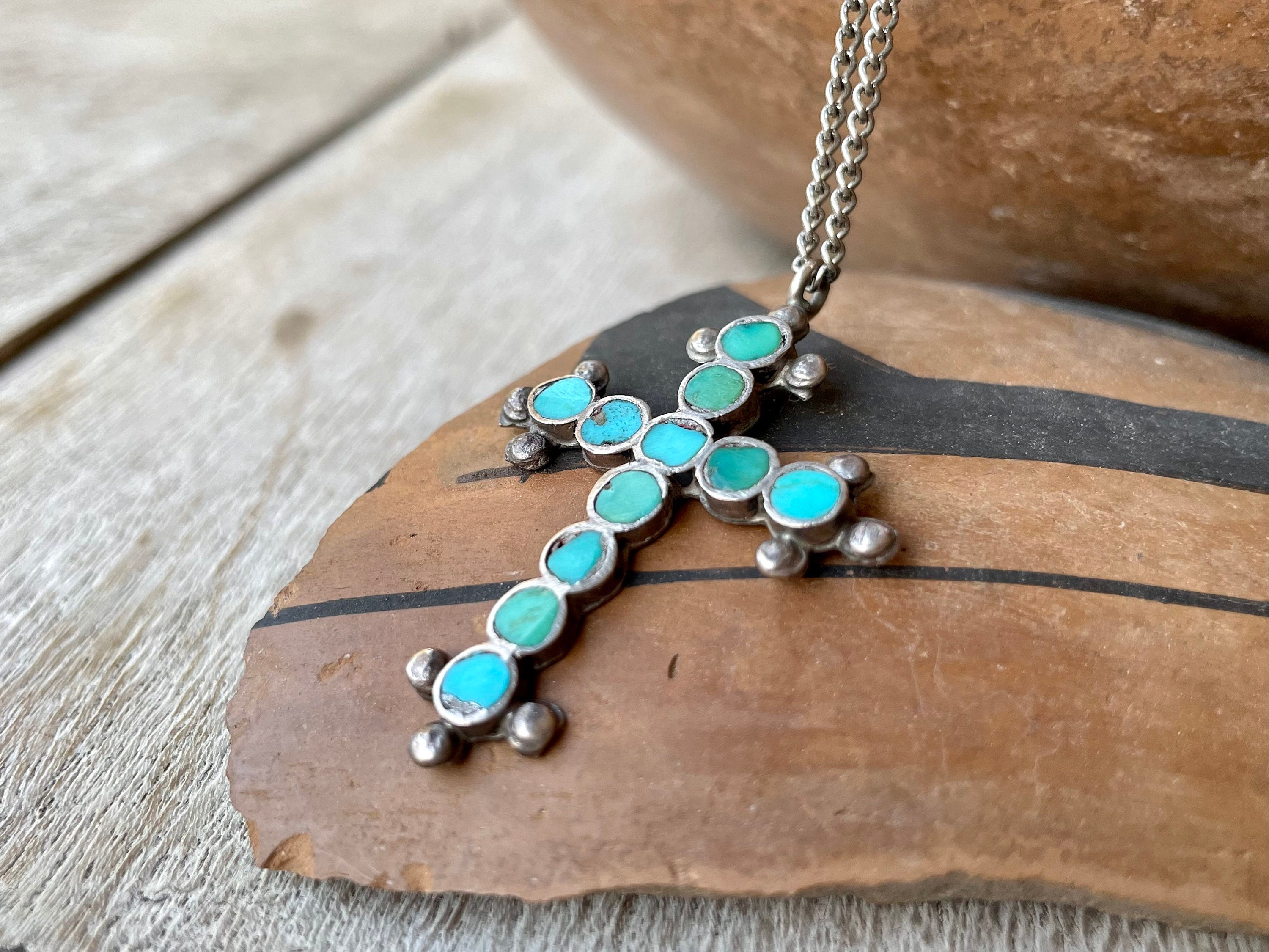 Detailed!! Vintage Native American Navajo Sterling Silver Ball Turquoise Cross Earrings Detailed!! Vintage Native American Navajo Sterling Silver Ball Turquoise Cross Earrings