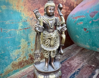 Heavy Mixed Metal Deity Statue Bow and Arrow Circa 1980s, Shri Rama, Religious Art India
