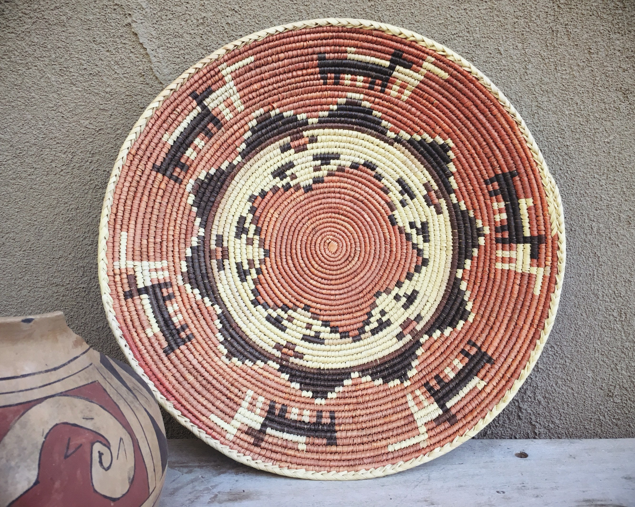 Shallow Basket for Wall Bohemian Decor, Southwestern Decor