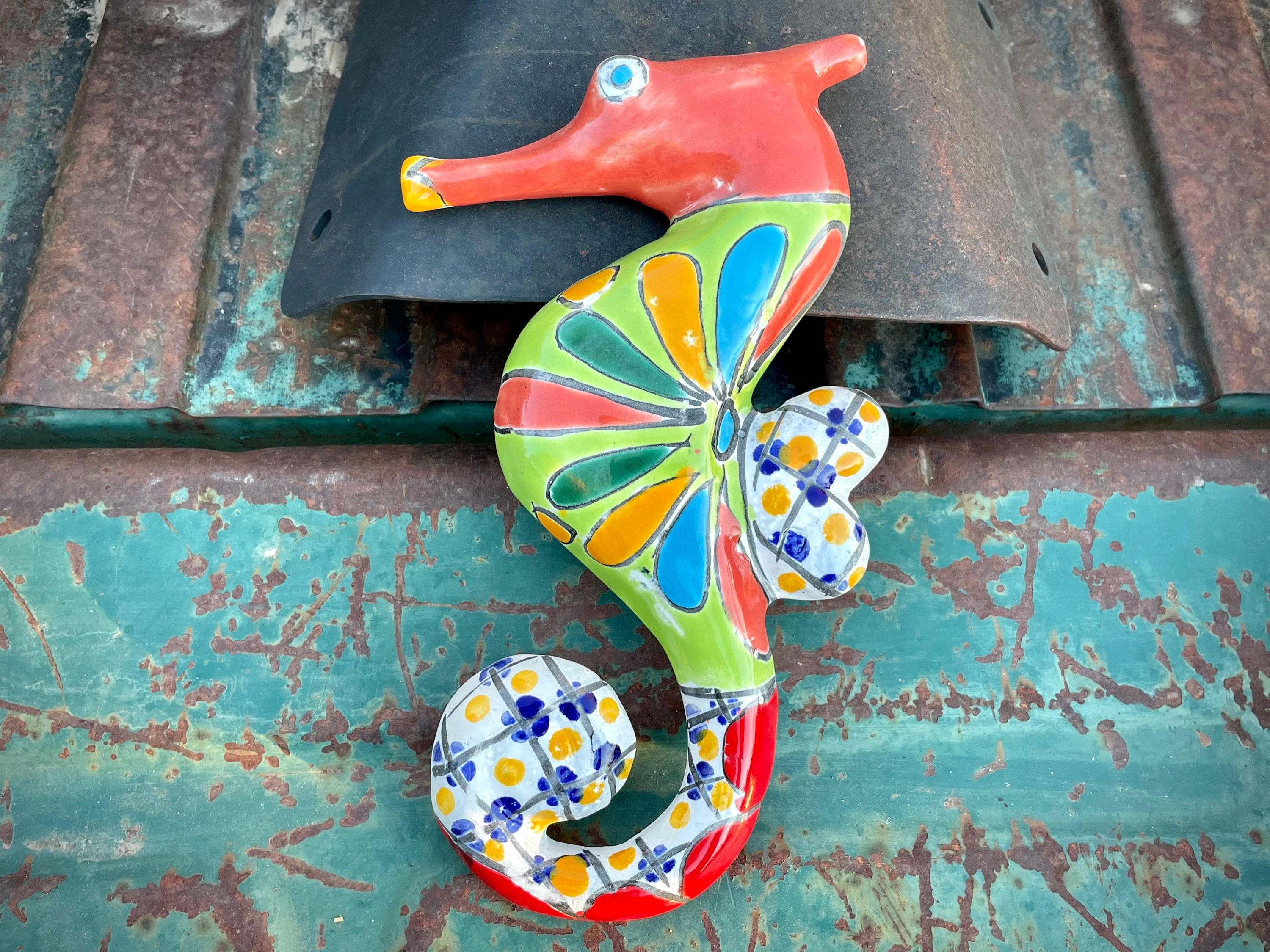 Talavera Pottery Seahorse Wall Hanging for Small Spot, Mexican Folk Art