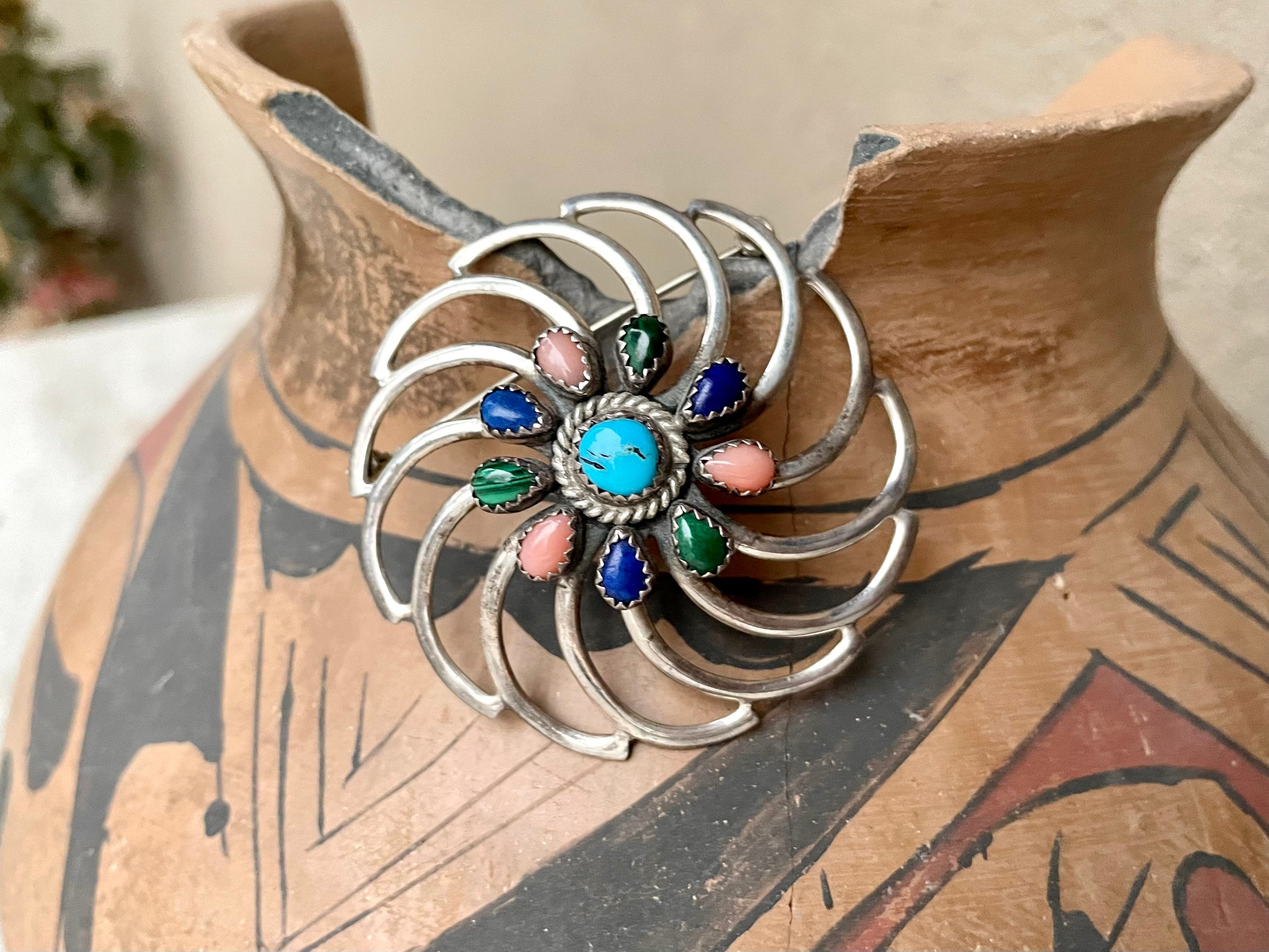 Amazing Vintage Navajo Swirling Sterling Silver Turquoise Pin Native American Amazing Vintage Navajo Swirling Sterling Silver Turquoise Pin Native American