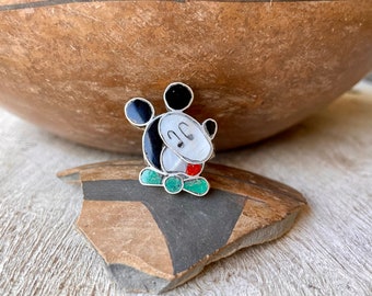 Vintage Cartoon Mouse Ring Size 7.5 Turquoise Inlay w/ Mother of Pearl Onyx Coral, Zuni Tunes