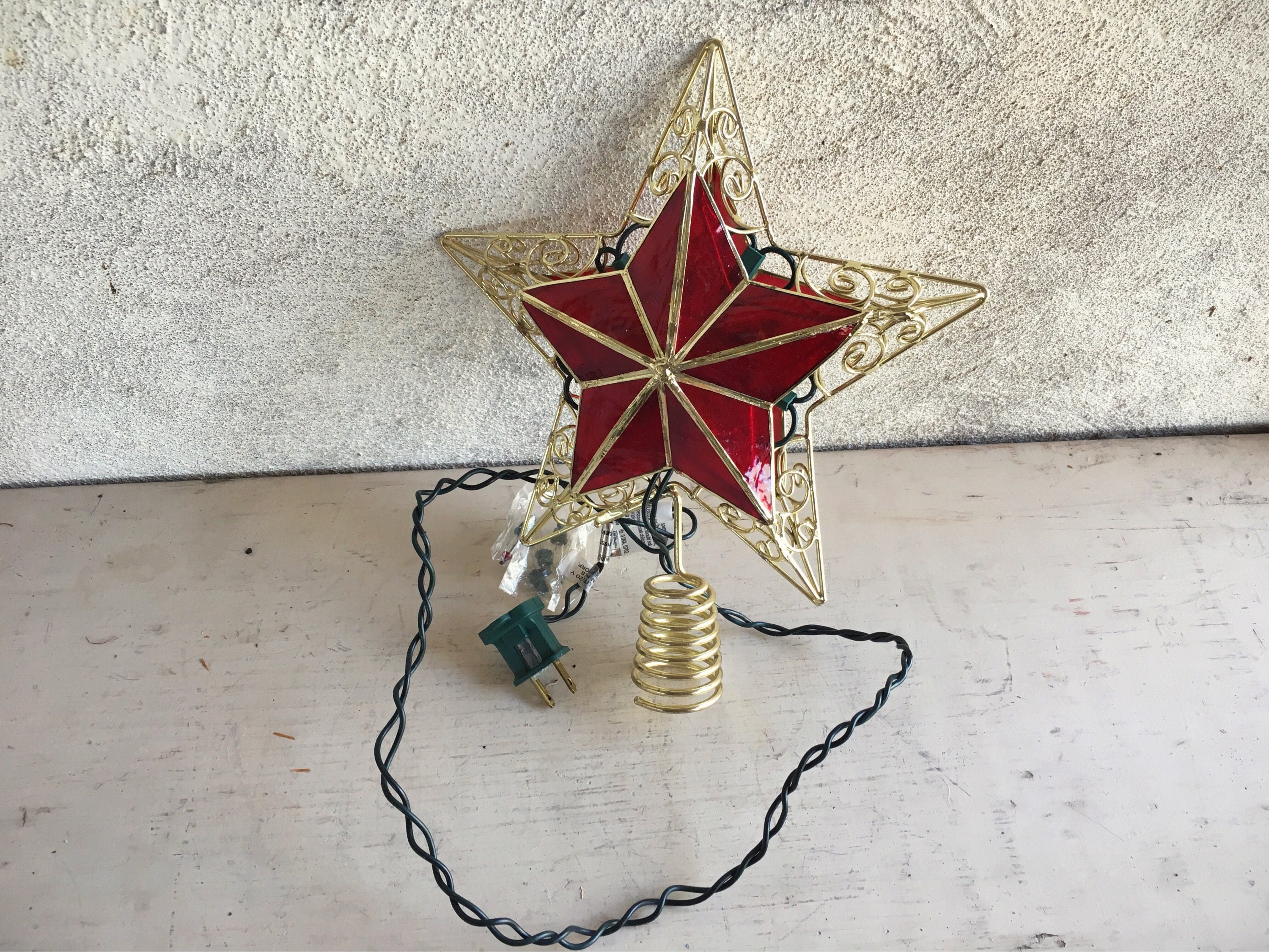 Vintage Tree Topper Star Lighted, Capiz Star Tree Topper for