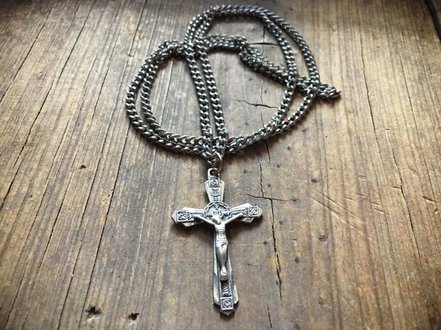 Vintage sterling silver crucifix pendant and chain religious jewelry ...