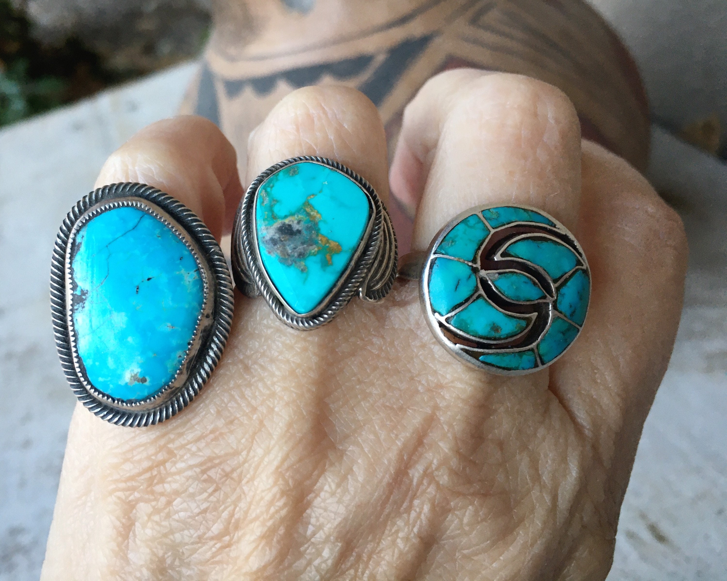 Vintage Turquoise Ring Zuni Quandelacy Channel Inlay Hummingbird Design ...