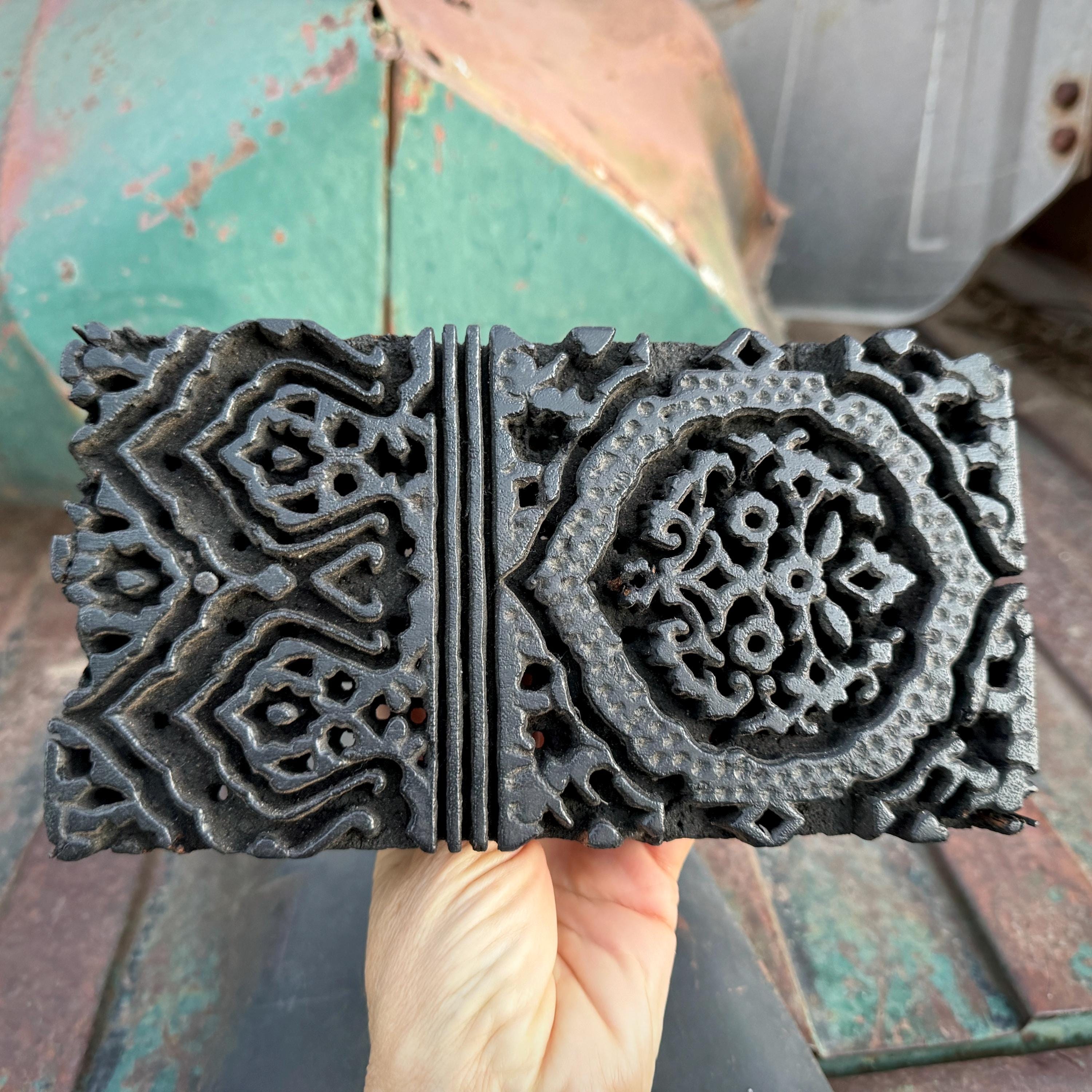 Vintage Wood Block Printing Stamp Ornate Design, Natural Bohemian Decor ...