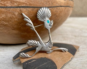 Vintage Fred Harvey Era Silver Cartoon Roadrunner Brooch Pin, Southwestern Native American Indian Jewelry, New Mexico State Bird Gift Mom