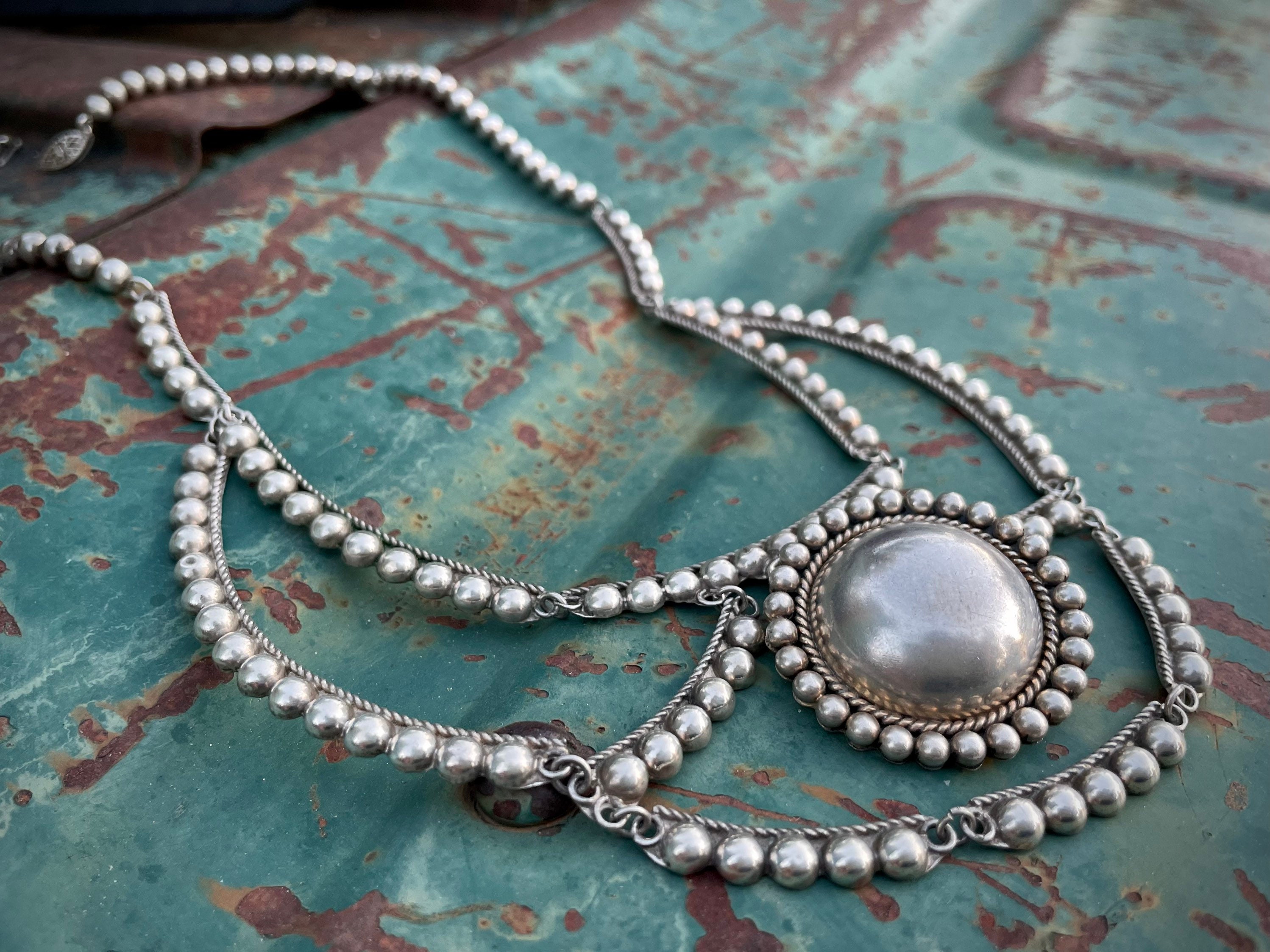 Sterling Silver Lavalier Collar Necklace by Navajo Richard Little